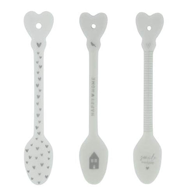 Bastion Collections BC Löffel Hearts Happy Smile 3tlg. Set Keramik Weiss grau Keramikbesteck Spoon Küche Besteck Gedeckter Tisch im Sale